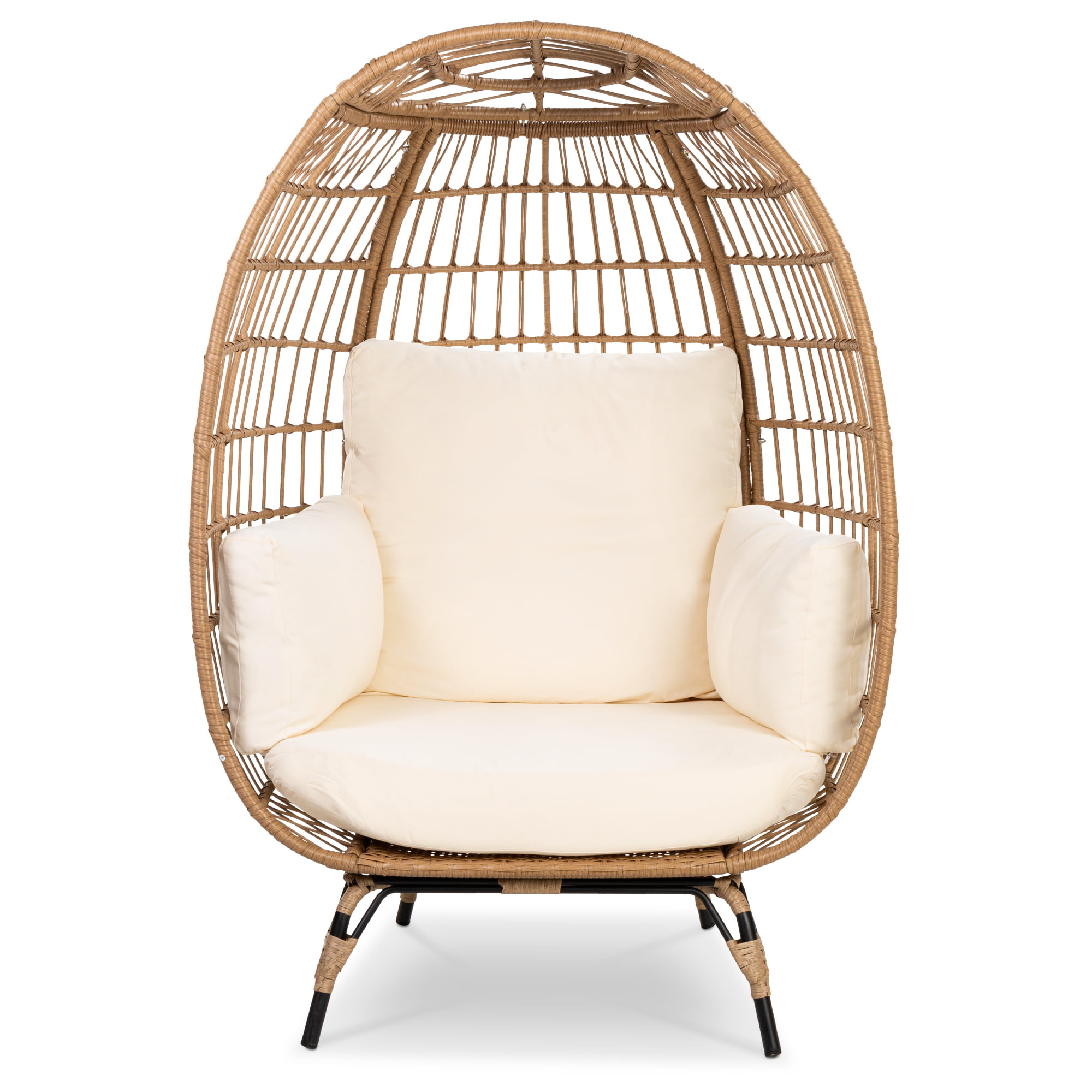 Best Choice Products Wicker Egg Chair Oversized Indoor Outdoor Patio Lounger W Steel Frame 440lb Capacity Ivory Walmart Com Walmart Com