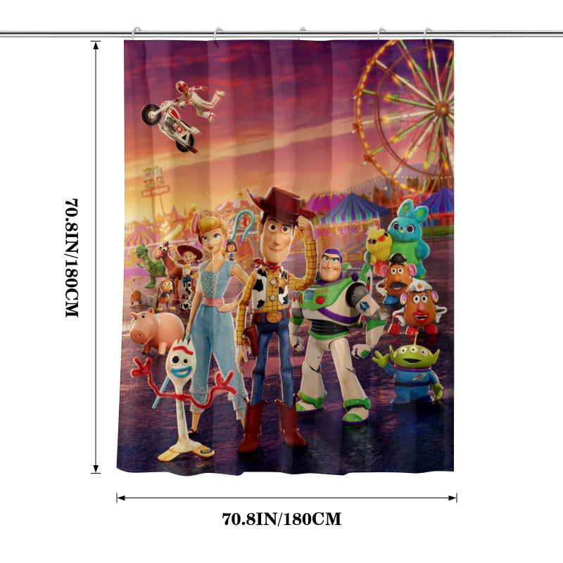 Lheaggik Cartoon Story 4 Pcs Bathroom Sets with Shower Curtain and Rugs, Waterproof Polyester Shower Curtain Sets with Hooks