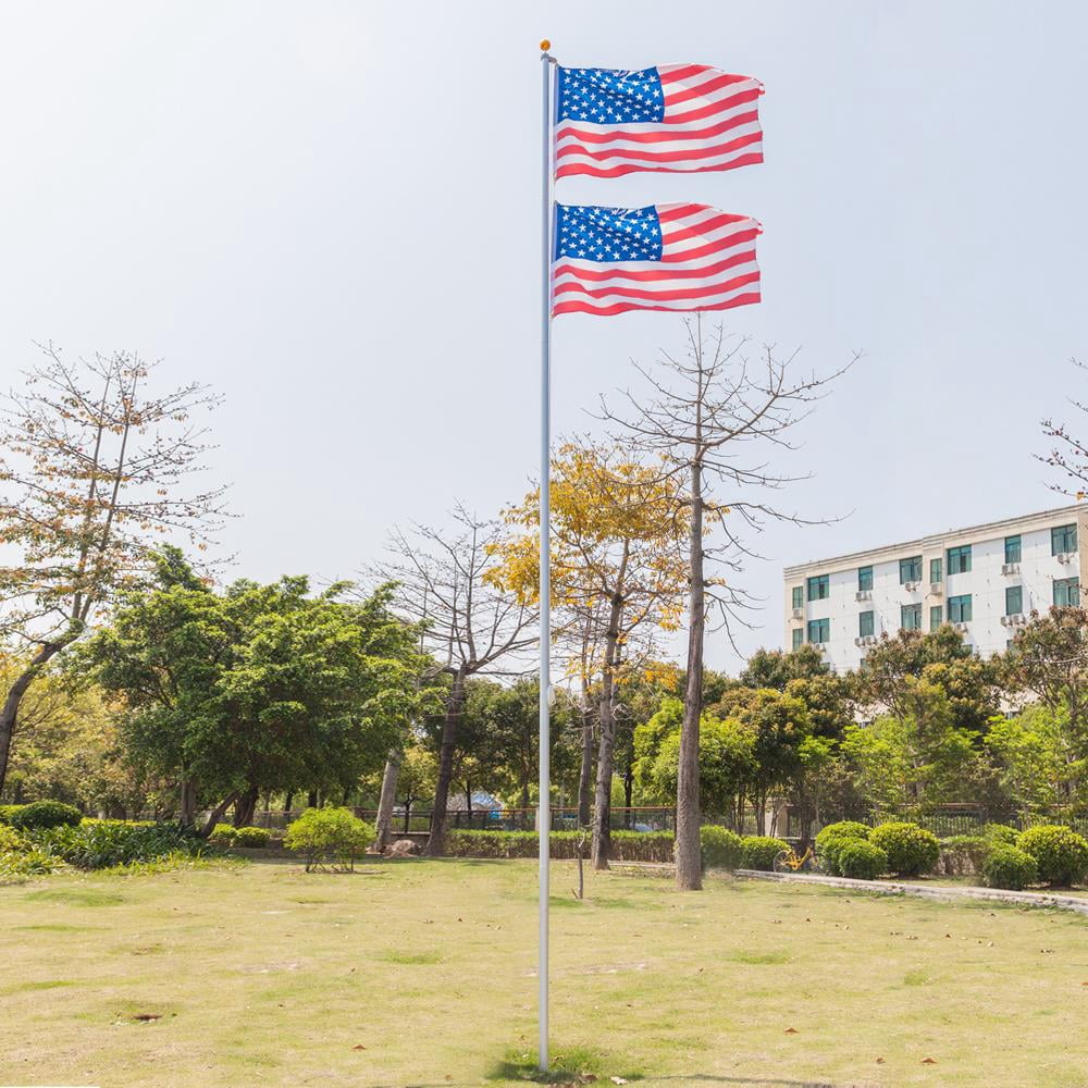 UBesGoo 20ft Solemn Outdoor Decoration Sectional 16 Gauge Aluminum Flag Pole 3'x5' US Flag and Ball Top Kit