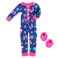 thumbnail image 2 of Sophia's One-Piece Winter Print Pajamas and Fluffy Slippers for 14.5" Dolls, Blue/Hot Pink, 2 of 5