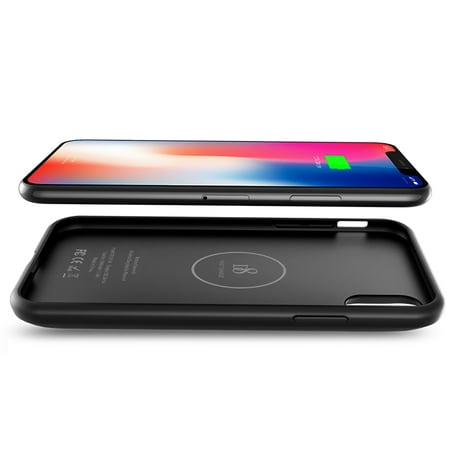 iPhone X Battery Case with Qi Wireless Charging, Support Lightning headphones, Real 3000mAh Rechargeable Extended Protective Battery Charging Case for iPhone X In Black