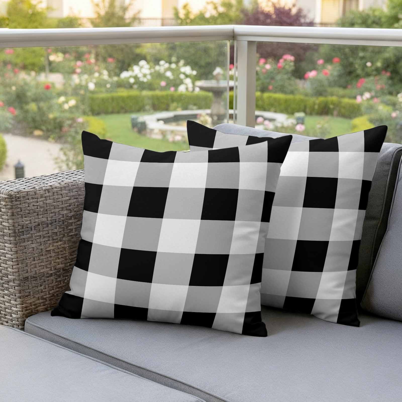 Pack of 2 Outdoor Pillow Covers,Waterproof Black White Plaid Throw Pillow Covers,Spring Farmhouse Buffalo Checkered Decorative Pillowcases Cushion Covers for Couch Pillow Sham Protector 26x26 Inch