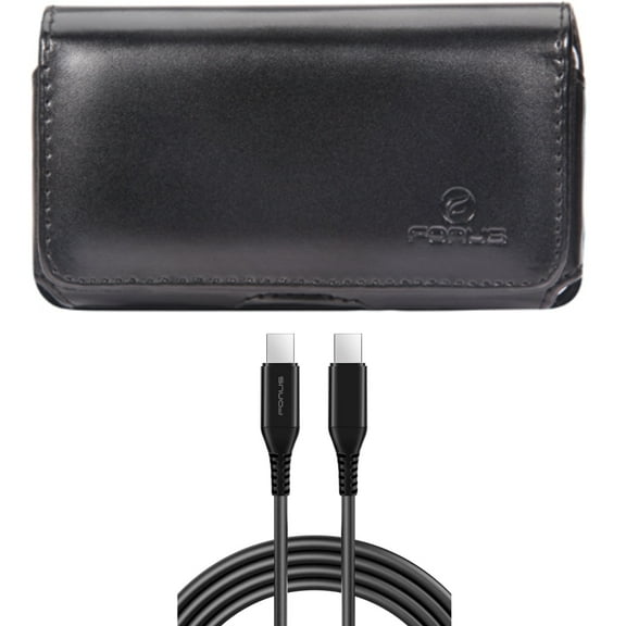 For Google Pixel 7a/6a - Case Belt Clip w 10ft Long USB-C Cable, Leather Swivel Holster, PD Fast Charger Cord Power Wire for Google Pixel 7a/6a Phones