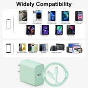 2 Pack for iphone 15/16 wallCharger Fast Charging , 20W USB C Wall Charger Block with 6Ft Type C Cable Compatible for iphone 15/15 Pro/15 Pro Max, Air 5/4 , Samsung Galaxy and Android Phone,green