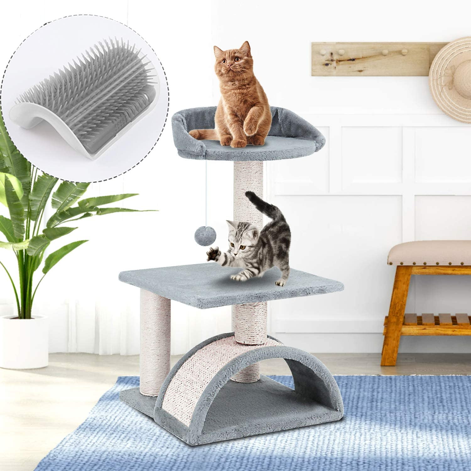 ScratchMe 24" Height Cat Tree Condo with Scratching Post and Hammock