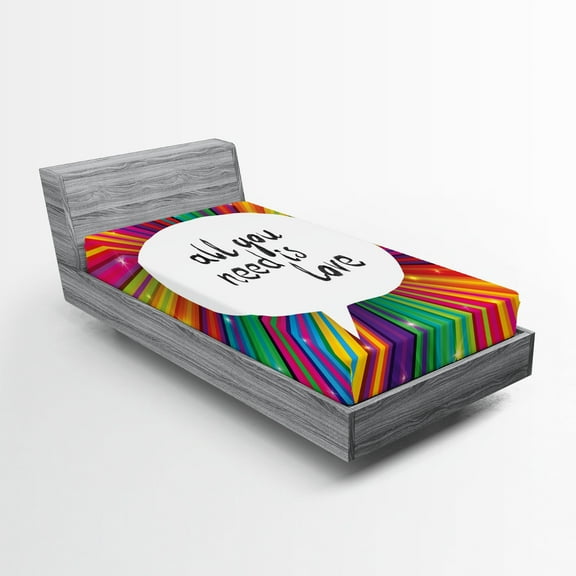 Ambesonne Colorful Fitted Sheet, Hippie Retro Words, Twin XL Size, White