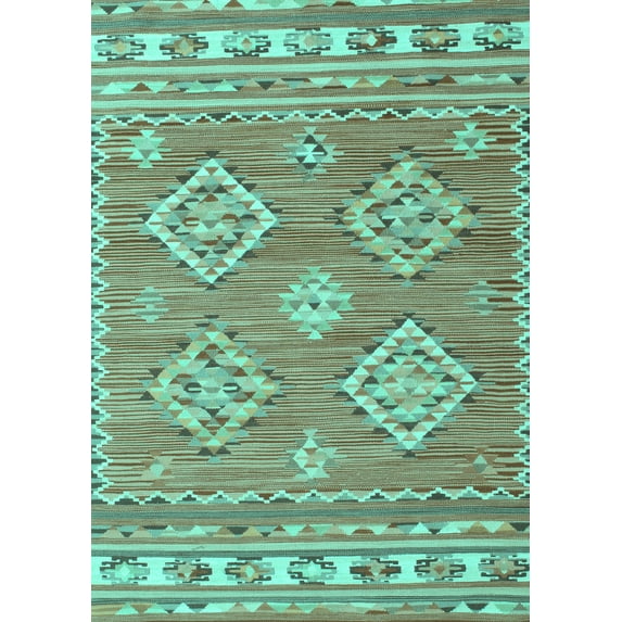 Ahgly Company Machine Washable Indoor Rectangle Persian Turquoise Blue Traditional Area Rugs, 7' x 10'