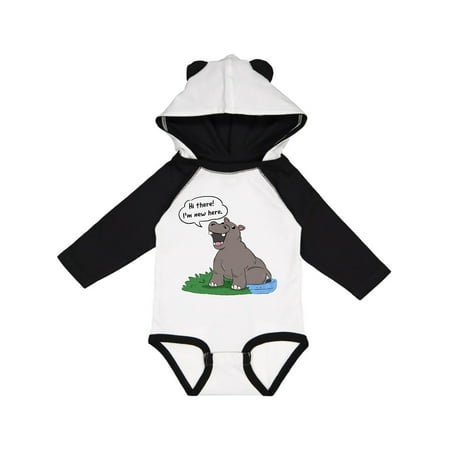 

Inktastic Hi There I m New Here Hippo Gift Baby Boy or Baby Girl Long Sleeve Bodysuit