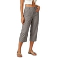thumbnail image 6 of GEWSEY Linen Capri Dress Pants for Women Casual Elastic Waist Cropped Wide Leg Pants with Pockets Summer Baggy Work Trousers Grey for Size S, 6 of 6