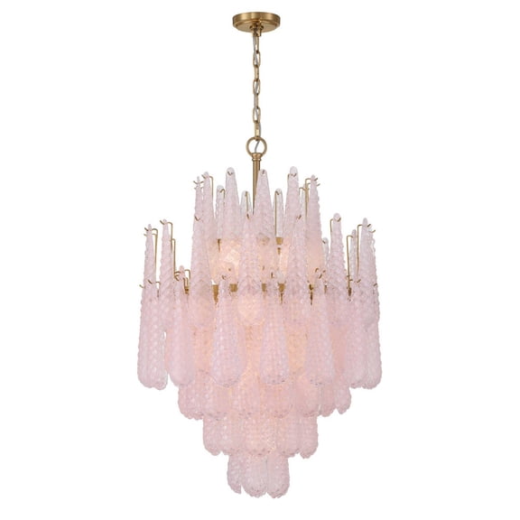 OLL-6006-AG-BH Crystorama Lighting Ollie - 16 Light Chandelier-36.75 Inch Tall and 26.25 Inch Wide-Aged Brass Finish-Blush Glass Color