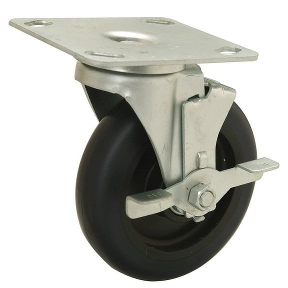Global Industrial Medium Duty 5"" Polyurethane Swivel Plate Caster with Brake -