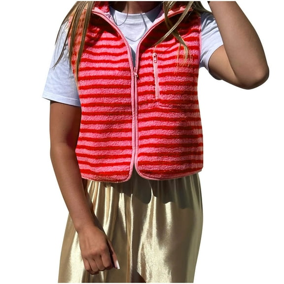 Ashirexll Womens Vests Outerwear, Womens Winter Coats, Plaid Printed Sweater Stand Collar Tank Zipper Top For Women Casual Wear