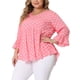thumbnail image 4 of GRACE & GRANDEUR Blusas de mujer de talla grande con mangas 3/4, cuello en V, dobladillo peplum, lunares, estilo babydoll, 3X, blanco y marrón, 4 of 6