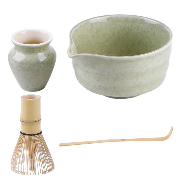 Matcha Spoon Bamboo Chasen 4pcs Set para Lovers () Olive Green