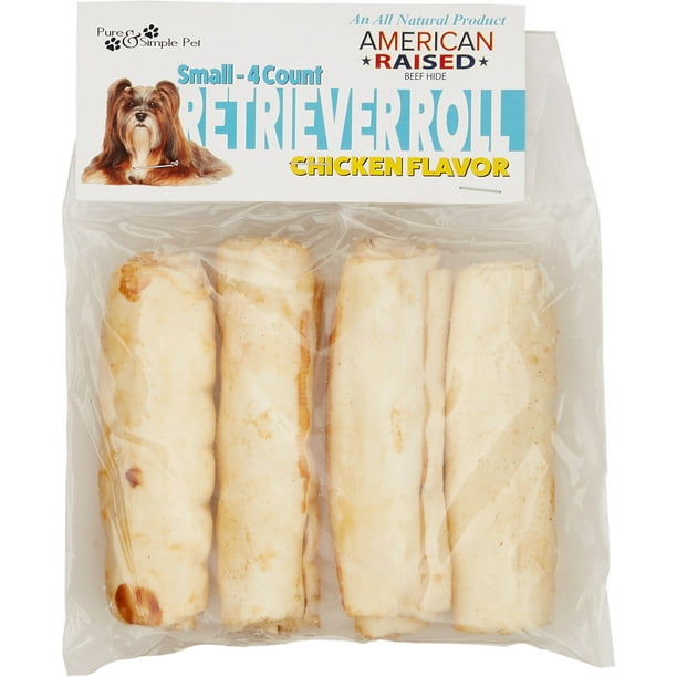Pure & Simple Pet 4" Small Retriever Roll Dog Chew, Chicken, 4 Count