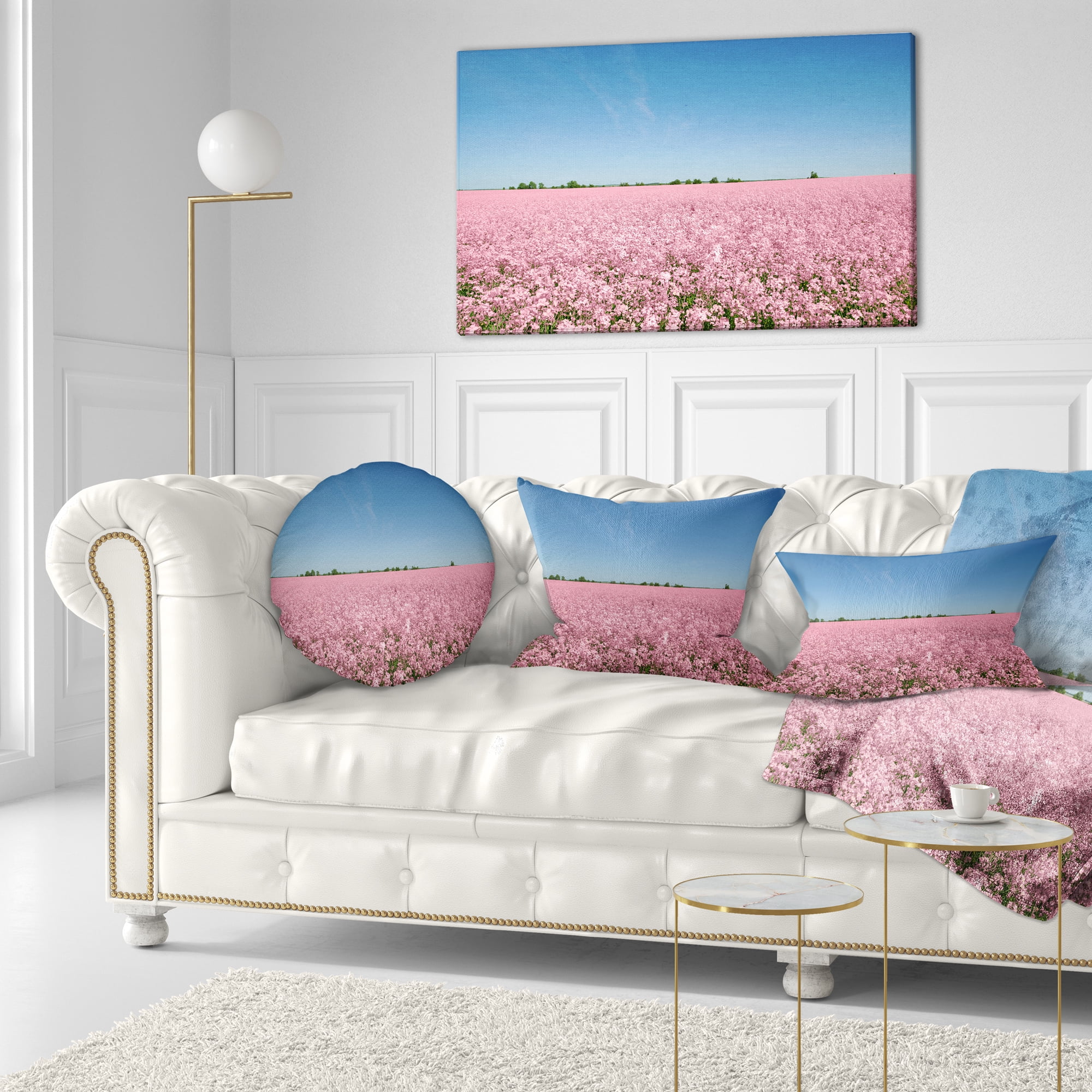 Designart Beautiful Meadow under Blue Sky - Floral Throw Pillow - 12x20