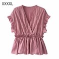 thumbnail image 1 of Camisa de mujer Cuello en V Manga corta Blusa de rayas con volantes Top casual, Rosa, 4XL Vogacara AP001462-18, 1 of 7