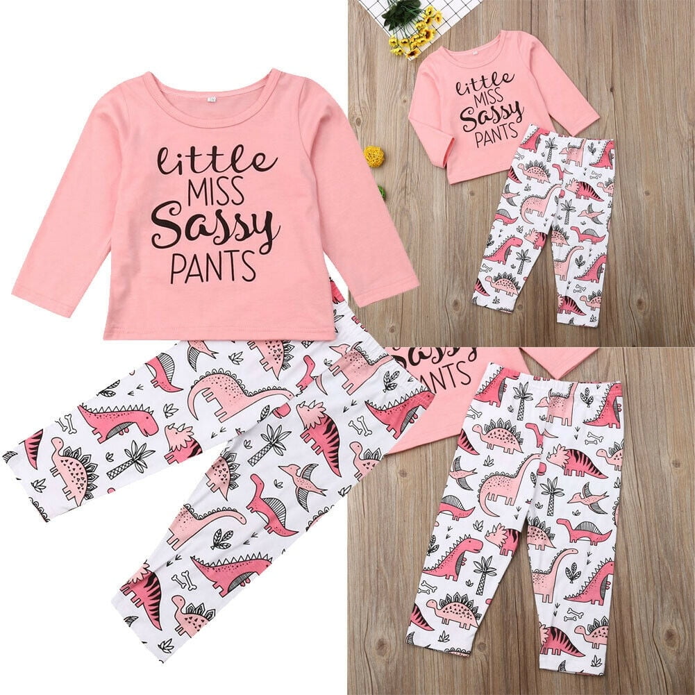 2PCS Kids Baby Girls T-shirt+Pants Outfits Toddler Clothes Set Tracksuit 0-4Yrs