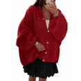 thumbnail image 2 of Women'S Winter Button Down Cardigan Sweaters Mock Neck Lantern Long Sleeve Chunky Knit Jacket Outerwear Red M, 2 of 9