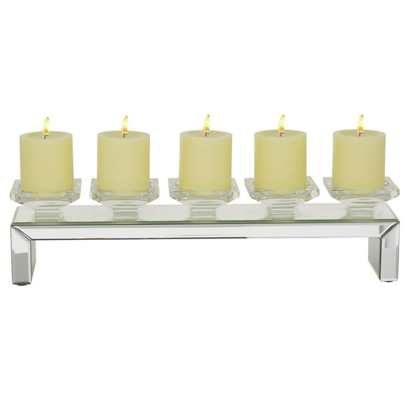 DecMode 5 Holder Silver Glass Pillar Candelabra with Mirrored Accents