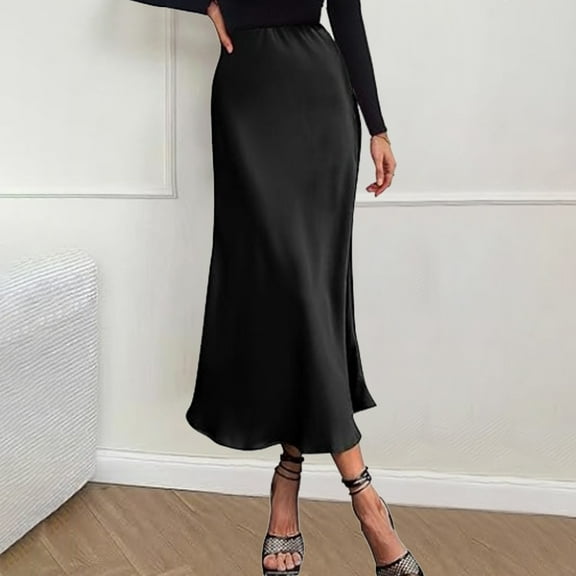 Womens Casual High Waist Satin Skirt Elegant Elastic Design for All Occasions Fashionable Bottom Wear