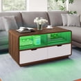 thumbnail image 3 of Dextrus LED Coffee Table with Storage Drawers, Modern Living Room Table, White and Walnut, 3 of 8