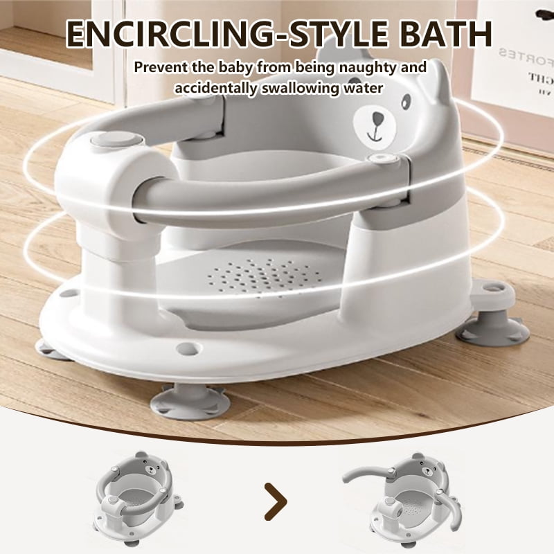 Baby Bath Seat for Babies 6 Months & up, Non-Slip Toddler Bath Seats for Babies Sitting Up, Safe Infant & Newborn Bathtub Chair with 4 Suction Cups & Soft Cushion for Shower,Gray