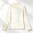 thumbnail image 4 of Krdevn Kids Mock Neck Long Sleeve Top Modal Soft Embroidered Floral Tee Stretchy Slim Fit Base Shirt for Casual Daily Outdoor Fall Spring Wear,4-5 Years, 4 of 4