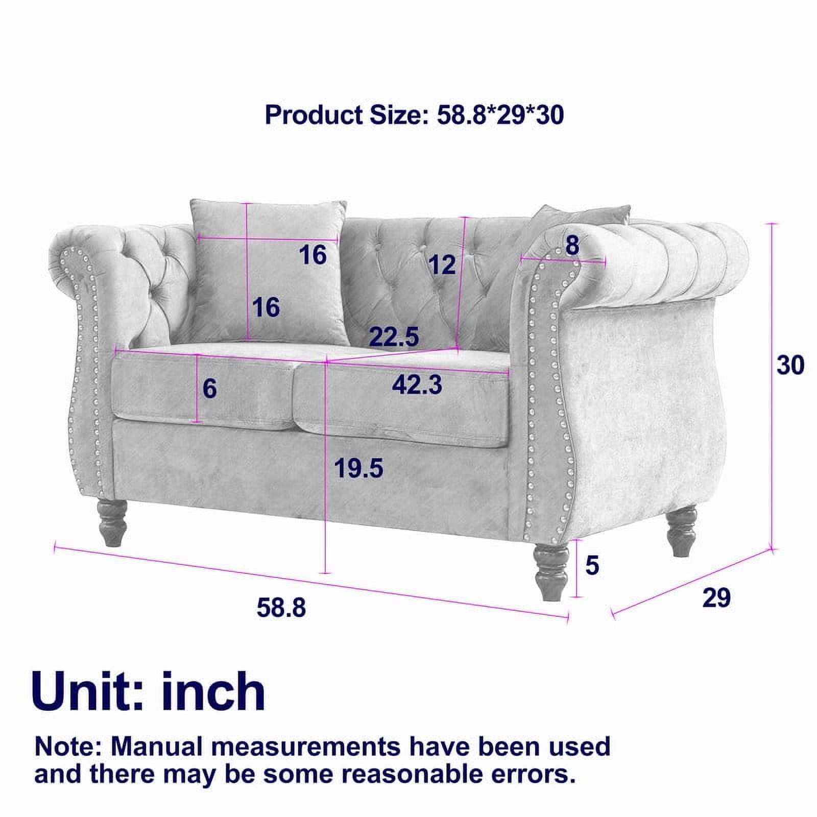59" Loveseat Velvet Sofa, Chesterfield Tufted Sofa for Living Room, 2-Seater Sofa with Two Pillows,Rolled Arms and Nailhead, Couch for Living Room, Bedroom, Black