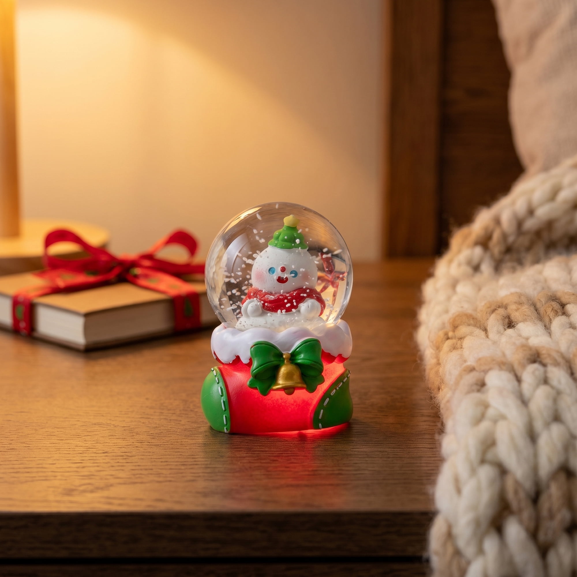 Unique Bargains Crystal Ball Shatterproof LED Glitter Snow Globe Red P 2.6" x 2.6" x 3.7"