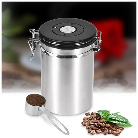 Tuscom Coffee Canister Stainless Steel Coffee Storage Container with Scoop CO2 Vent Valve Storage Vault for Whole/Ground Coffee Bean, Keeps Your Coffee