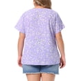 thumbnail image 3 of Agnes Orinda Women's Plus Size Peplum Tops Floral Half Placket Short Sleeves Casual Blouses 3X Light Purple, 3 of 6