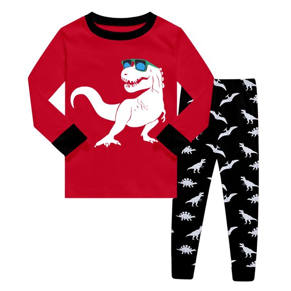 BOOMNY Child Boys Pajamas Sets 2 Peice Dinosaur Graphic Long Sleeve Sleepwear Tops Pants Pjs Set for Kids Cozy Loungewear Homewear