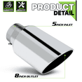 thumbnail image 3 of Magshion 5 Inch Inlet 8Inch Outlet Stainless Steel 15" Exhaust Muffler Tip Straight-Through Slant Cut Roll Tip, Chrome, 3 of 10