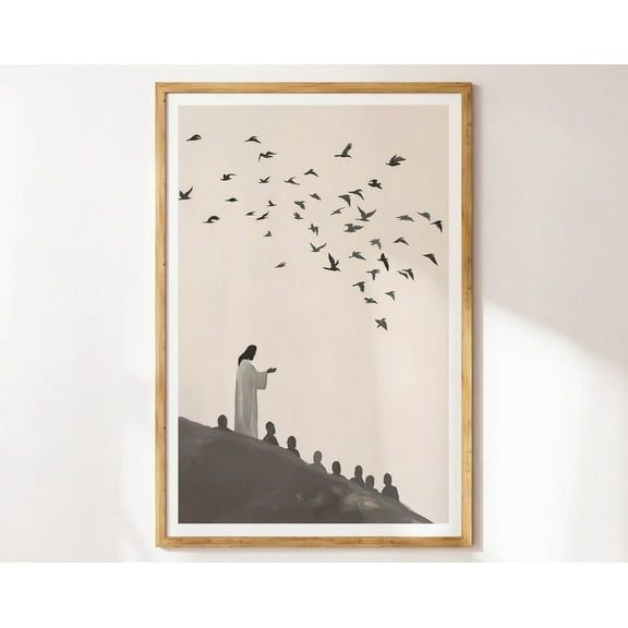 Look At The Birds Modern Christian Art Painting Wall Art Jesus Painting Bible Verse Wall Art Christian God Gift Wall Art, Modern Wall Decor, 8x12 UNFRAMED