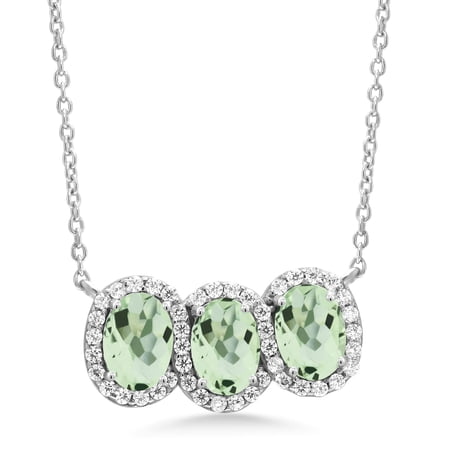 Gem Stone King 2.70 Ct Oval Green Prasiolite 925 Sterling Silver Necklace
