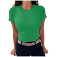 thumbnail image 1 of AherBiu Ribbed Tops for Women Summer Crewneck Knitted Short Sleeve Stretchy Slim Fitting Going out Tops Tees Shirts, 1 of 5
