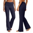 thumbnail image 2 of EliteGoogv Womens Yoga Pants Fold Waist Wide Leg Trousers For Women Summer Vacation Casual Pants Navy M, 2 of 7