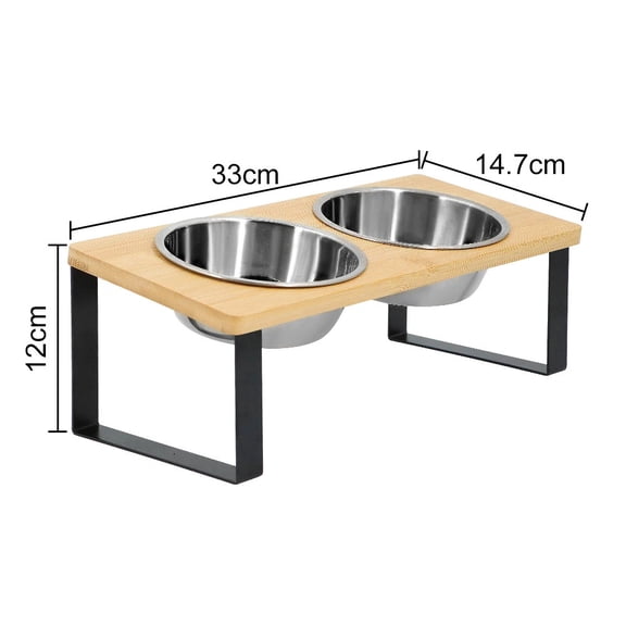 Elevated Cat Bowls 15 ° Tilted Raised Cat Food Bowls with Wooden Stand Anti Vomiting 2 Stainless Steel Bowls for Cats and Puppy