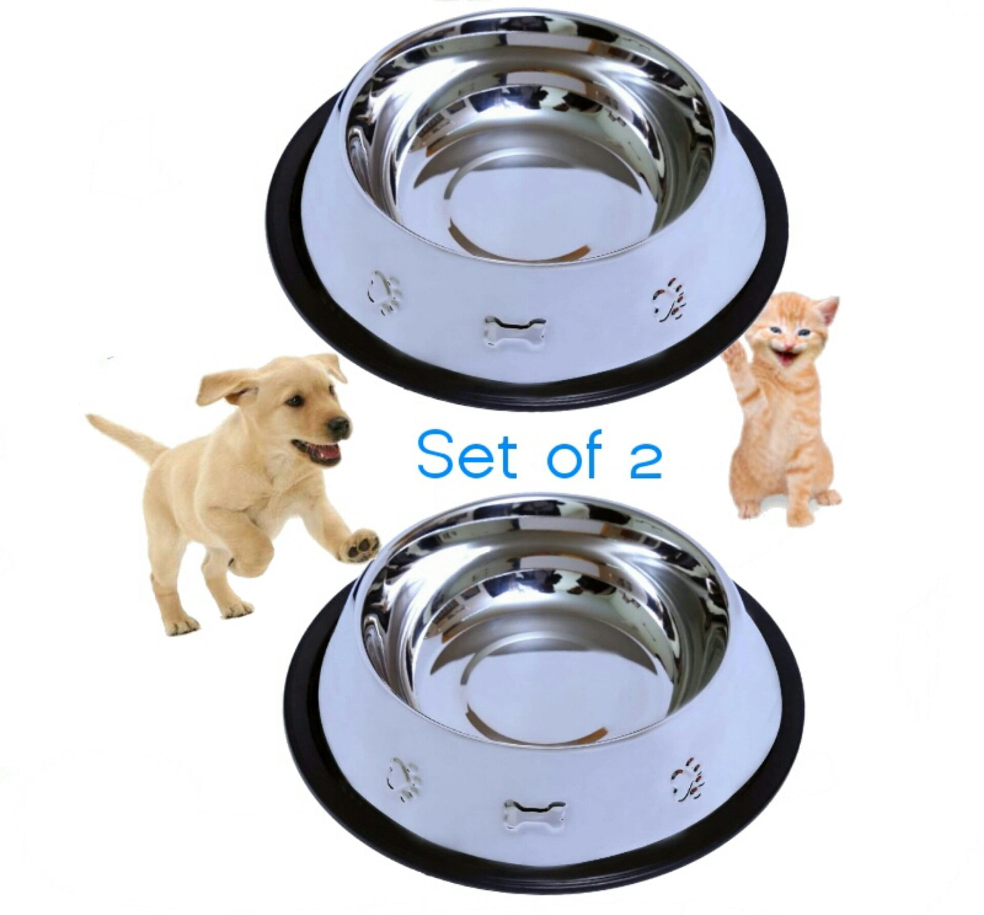 304 Stainless Steel Dog Bowl, Premium Human Food-grade Pet Bowl, Set (2) for Elevated Stands. S – XL | NMN Designs, Pets Stop Diners, L to XL - 3 qt.