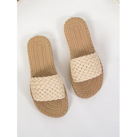 

Women s Strap Braided Flat Open Toe Flat Slide Sandals Casual Summer Fashion Walking Slippers Shoes Beige EUR41(10)
