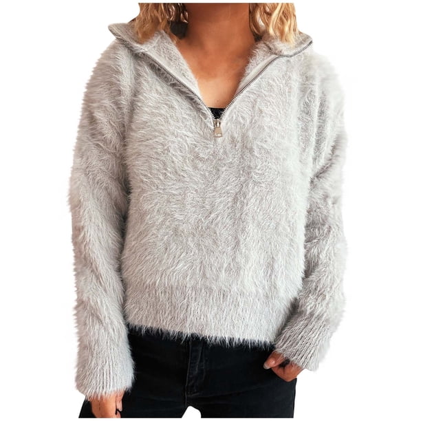 Ailaofu Womens Fuzzy Fleece Half-Zip Pullover Sweatshirt Fall Lapel Long Sleeve Casual Outerwear