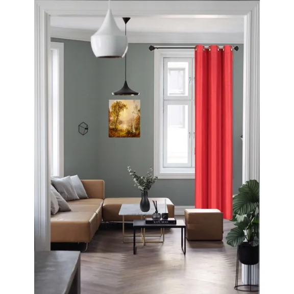 Gorgeous Home Linen (#32) Hotel Quality Silver Top Grommet Faux Silk Bright Red Thermal Foam Lined Heavy Thick Window Curtain 108" Length (1-Piece)