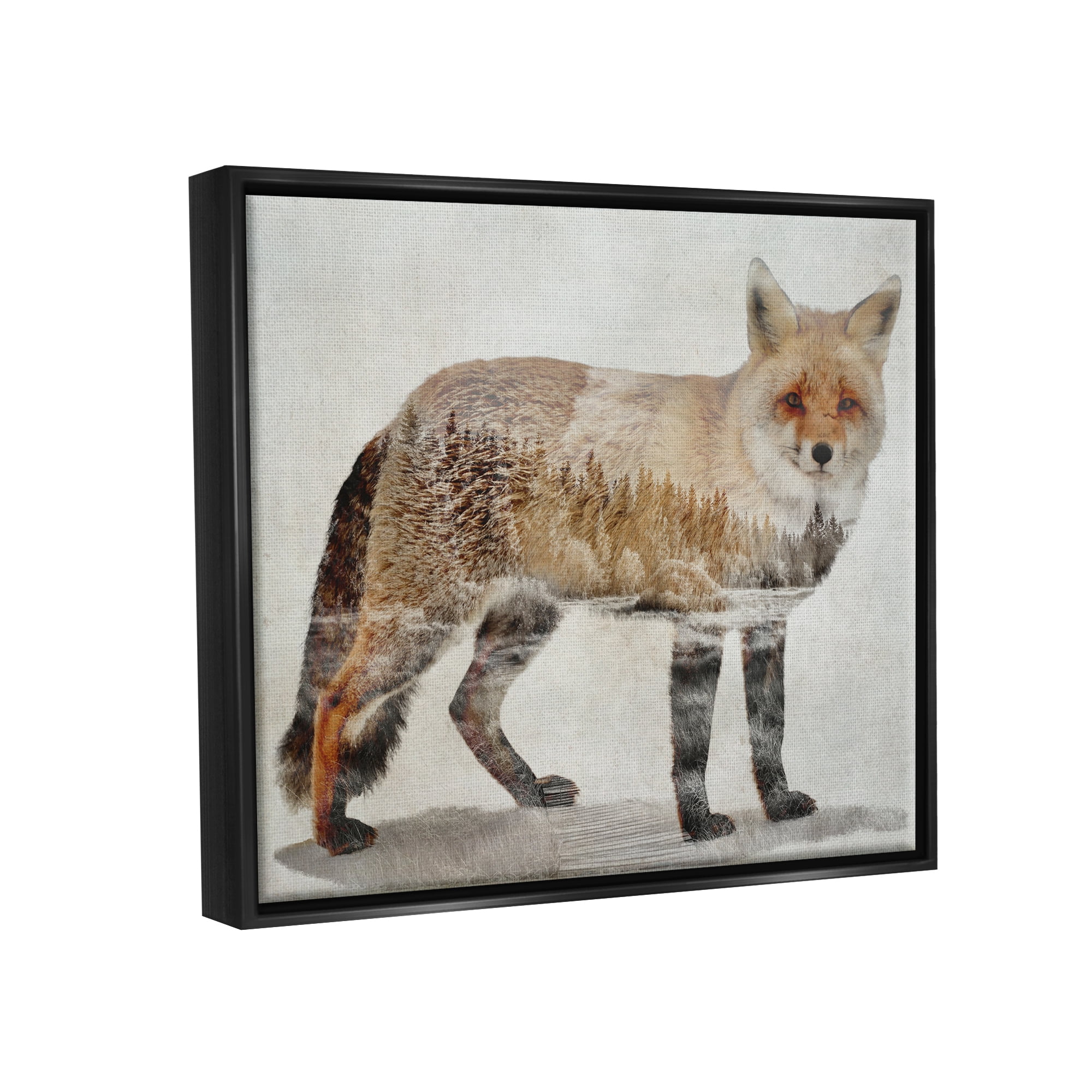 Stupell Woodland Nature Silhouette Fox Animals & Insects Painting Black Floater Framed Art Print Wall Art