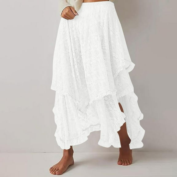 Bxsruta Skirts for Women, Fashion Layered Lace Overlay Skirt, Versatile Coverage Midi Dress, Flowy Retro Chic Skirt