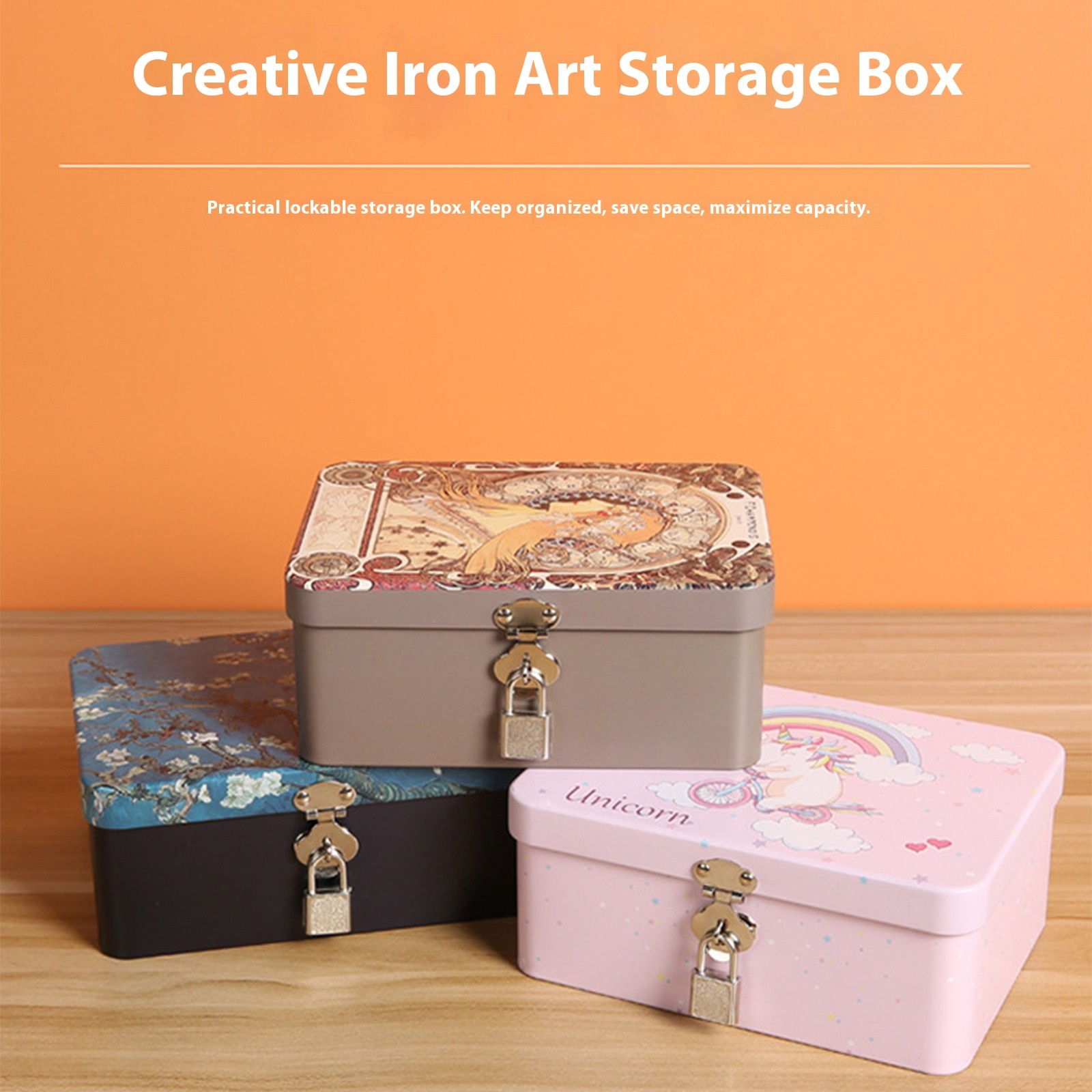 Elegant Metal Lockable Box With Key Decorative Secure Organiser For Documents Jewelry Desk Storage Essential