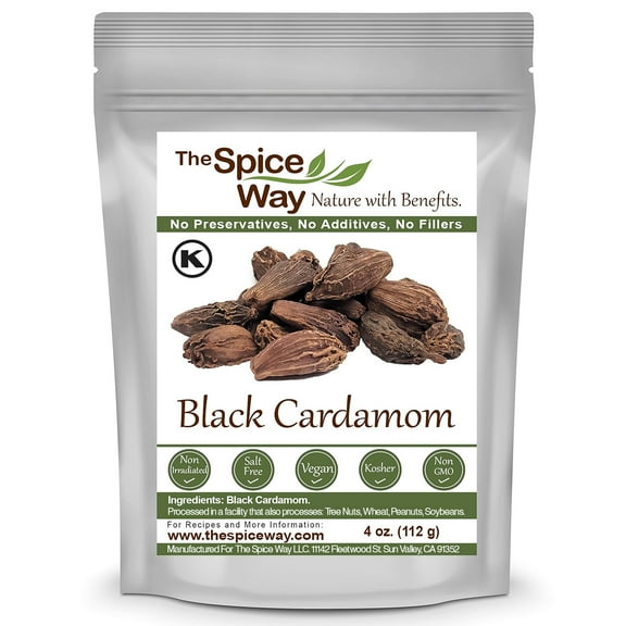 The Spice Way Black Cardamom Pods – Chinese, Indian, and Vietnamese cuisine – All Natural - Resealable Pouch - 4 Oz.
