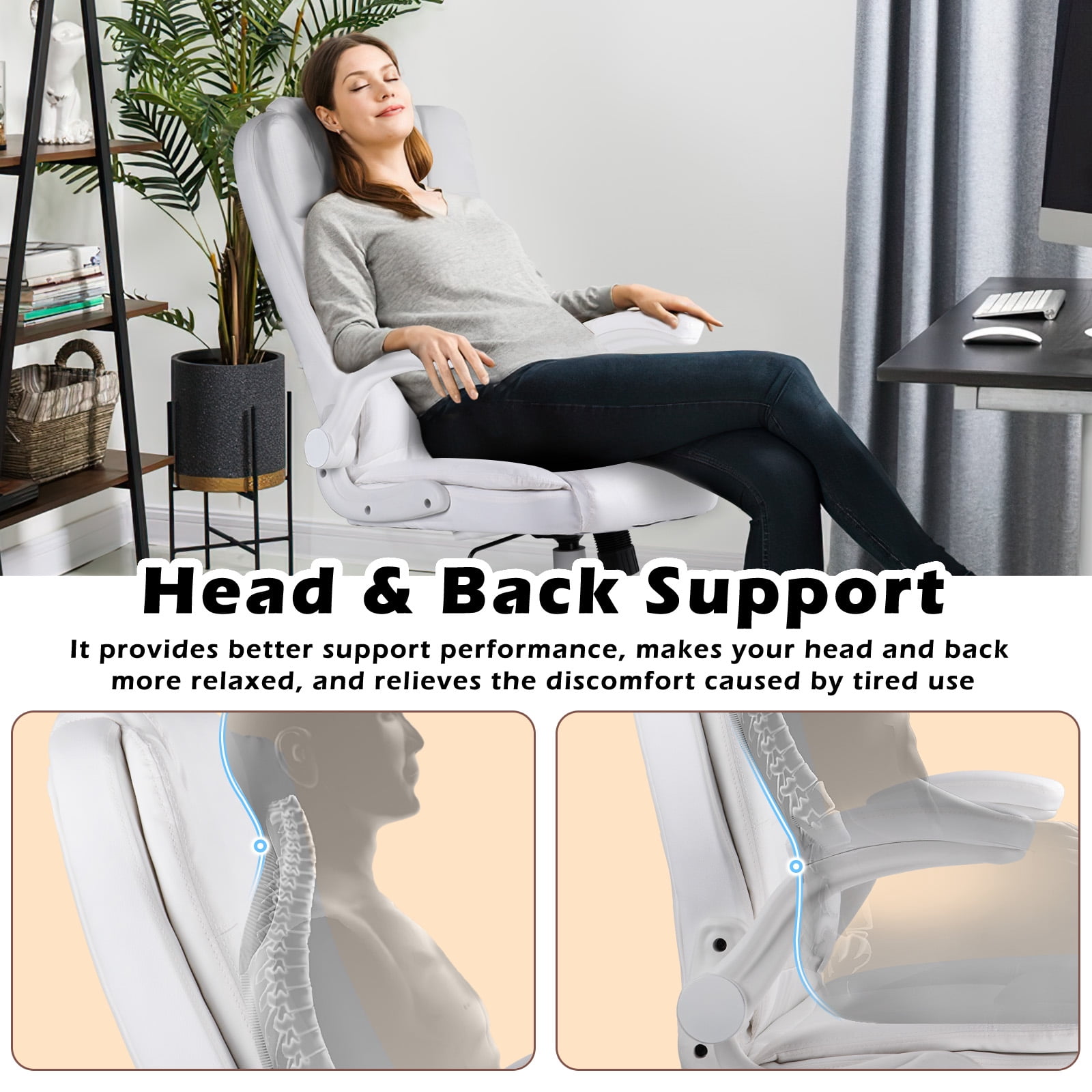 Waleaf Big and Tall Executive Office Chair with Flip-up Arms for Adult,Ergonomic High Back Adjustable Computer Desk chair