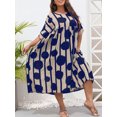 thumbnail image 2 of Vestido, Vestido de mujer O-cuello Mangas cortas Bolsillos Estampado floral Dobladillo plisado Talla Abody Azul oscuro, 2 of 7