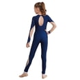 thumbnail image 2 of Alvivi Kids Girls Rhinestone Long Sleeve Figure Ice Skating Jumpsuit Unitard Gymnastics Dance Leotard Navy Blue 6, 2 of 7